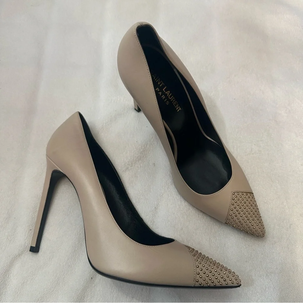 Saint Laurent Paris Beige Studded Cap Toe Pumps Size ysl 39EU - Picture 3 of 11